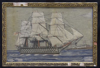 Lot 267 - 19th century sailor's woolwork study of a tall masted sailing ship