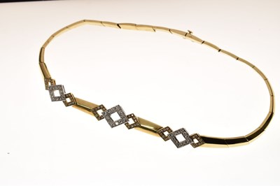 Lot 69 - Diamond 18ct yellow and white gold suite comprising necklace, bracelet, and earrings