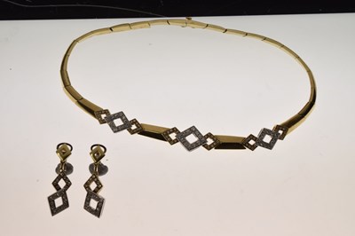 Lot 69 - Diamond 18ct yellow and white gold suite comprising necklace, bracelet, and earrings