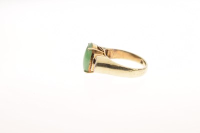 Lot 29 - Jade and diamond 14k yellow and white metal ring