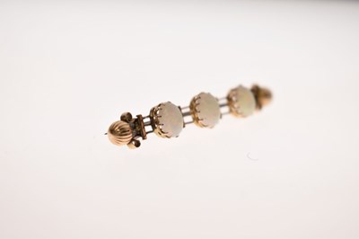 Lot 49 - Late 19th/early 20th century opal unmarked yellow metal bar brooch