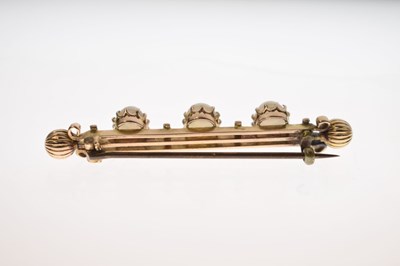Lot 49 - Late 19th/early 20th century opal unmarked yellow metal bar brooch