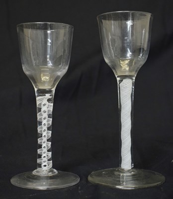 Lot 466 - Two opaque twist wine or cordial glasses