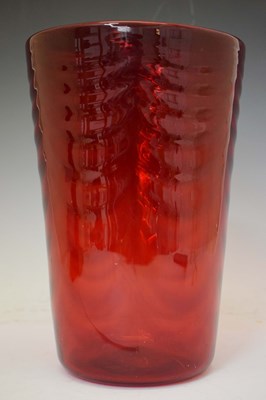 Lot 453 - Whitefriars large wave ribbed Ruby glass tumbler vase
