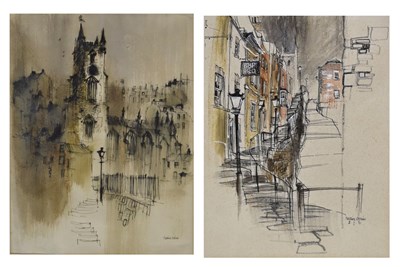 Lot 662 - Patrick Collins (b.1936) - Two ink and watercolour studies