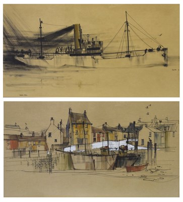 Lot 661 - Patrick Collins (b.1936) - Two mixed media marine / harbour studies