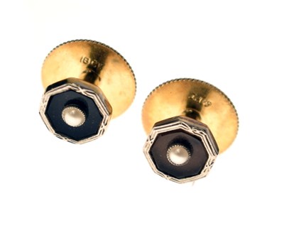 Lot 81 - Pair of pearl and onyx octagonal shirt studs