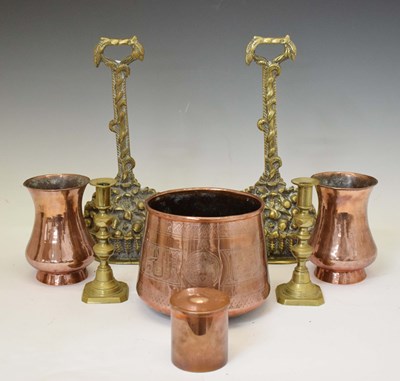 Lot 257 - Middle Eastern copper Mamluk revival jardinière or pot, etc