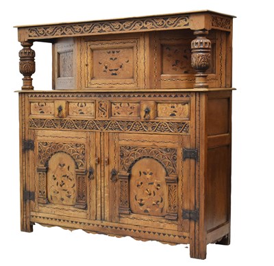 Lot 748 - Good quality reproduction inlaid oak press or court cupboard