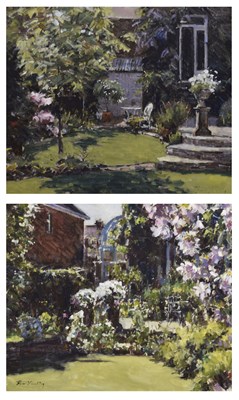 Lot 453 - Bruce Yardley (British, b.1962) - Near pair of oils on canvas - Garden scenes