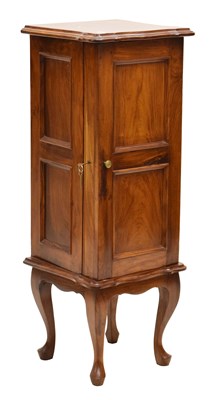 Lot 739 - Reproduction mahogany and brass inlaid enclosed pedestal chest of drawers