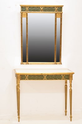 Lot 751 - Reproduction French empire style painted and parcel gilt console table and mirror