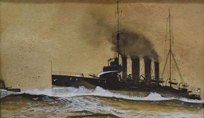 Lot 640 - Early 20th century English School - Watercolour heightened with white - Steam frigate