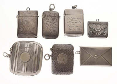 Lot 164 - Five silver vesta cases, together with two silver novelty stamp cases