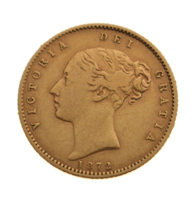 Lot 192 - Queen Victoria Sydney Mint shield-back gold half sovereign, 1872
