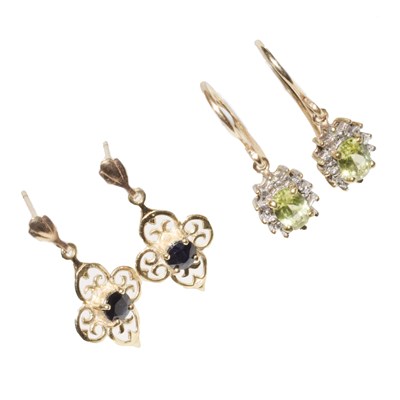 Lot 76 - Two pairs of gem-set drop earrings