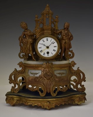 Lot 729 - Late 19th century French gilt metal and alabaster mantel clock