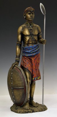 Lot 270 - Resin figure of an African Maasai Warrior holding a shield