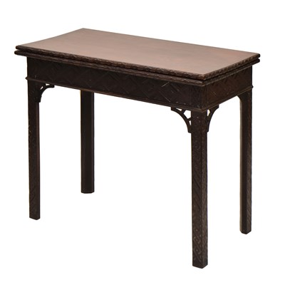 Lot 620 - Edwardian mahogany foldover table, in 'Chinese Chippendale' taste
