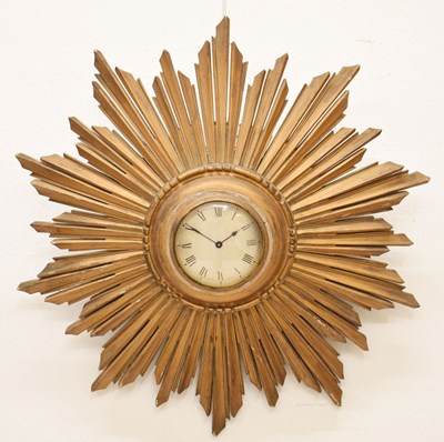 Lot 580 - Early 20th century giltwood sunburst wall clock