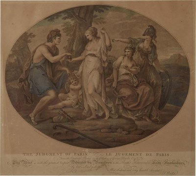 Lot 537 - After Angelika Kauffman (1741-1807) - Coloured engraving, 'The Judgement of Paris'