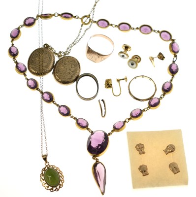 Lot 96 - Group lot of jewellery, including a 9ct rose gold signet ring (a/f), etc