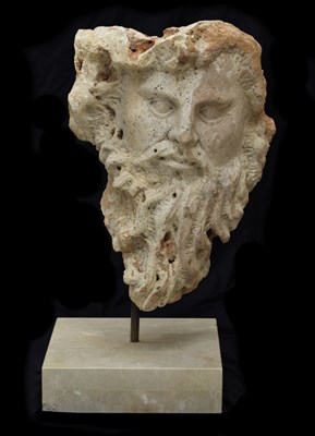 Lot 277 - Large Classical revival carved stone bearded mask in the manner of Massimiliano Pelletti