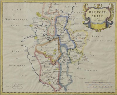 Lot 529 - Robert Morden (fl. 1668-1703) - 17th century hand coloured engraved map of Bedfordshire