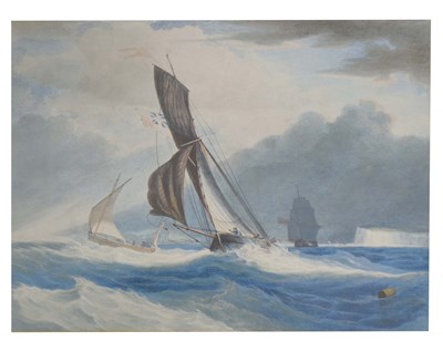 Lot 544 - Edward Duncan, (1803-1882) - Aquatint - Pilot Cutter off Beachy Head on a blustery day