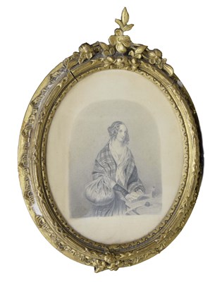 Lot 554 - Attributed to Annie Charlton (1826-1881) - Oval pencil study of a lady