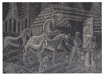Lot 540 - Marguerite E. Bayley (British, 20th century) - Woodcut engraving - 'The Smithy'