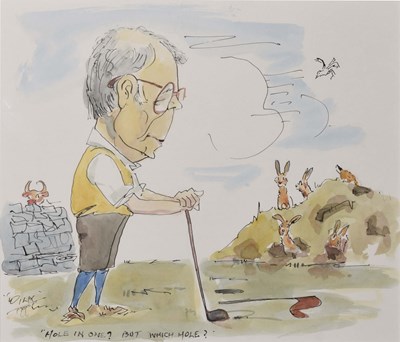 Lot 571 - 'Wilk' John William (Bill) Wilkinson (1906-1994) - Ink and watercolour - Golfing caricature