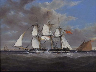 Lot 573 - Robert Moore (b. 1945) - Oil on board - Marine scene, Outward Bound, 1987