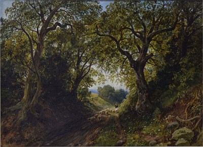 Lot 546 - Arthur Perigal RSA (1816-1884) - Oil on board - 'A Shady Lane'