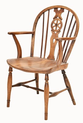 Lot 611 - Victorian ash and elm wheelback Windsor chair