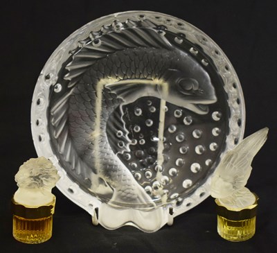 Lot 471 - Lalique - Concarneau koi fish ashtray, together with two perfume flacons