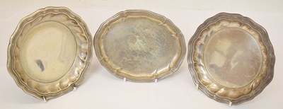 Lot 293 - Three 20th century German white-metal small salvers or card trays