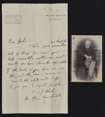 Lot 285 - Cecil Rhodes (1853-1902) - Signed photograph and letter