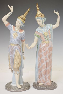 Lot 489 - Lladro - Two porcelain Siamese Dancers