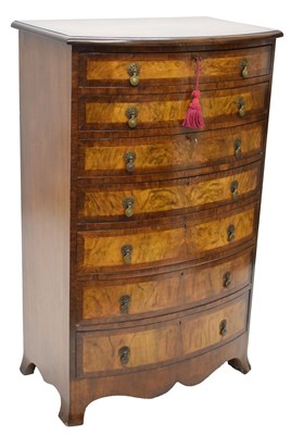 Lot 621 - Early 20th century walnut and mahogany bowfront tallboy