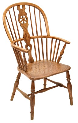 Lot 613 - Victorian ash, elm and fruitwood wheel back Windsor chair