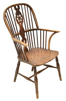 Lot 615 - Victorian ash, elm and fruitwood wheel back Windsor chair