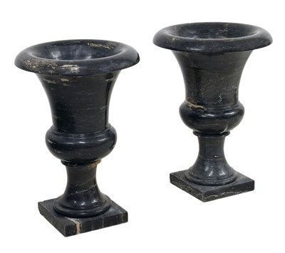 Lot 528 - Large pair of black marble urns