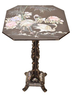 Lot 510 - 19th century Chinoiserie black laquer and mother-of-pearl inlaid pedestal occasional table