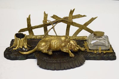 Lot 370 - Early 20th century cast iron and brass dog novelty ink stand