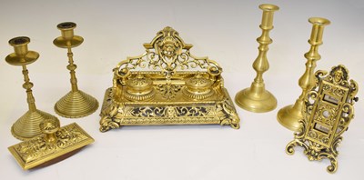 Lot 369 - Early 20th century brass desk inkstand