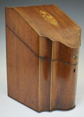 Lot 367 - George III inlaid mahogany serpentine-fronted knife box