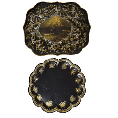 Lot 313 - Two Victorian black lacquered papier-mâché trays