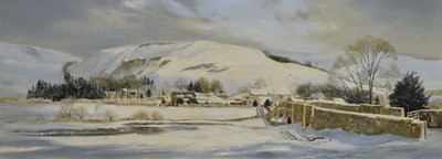 Lot 448 - Michael Barnfather (b. 1934) - Oil on canvas - 'Snow at Coniston'