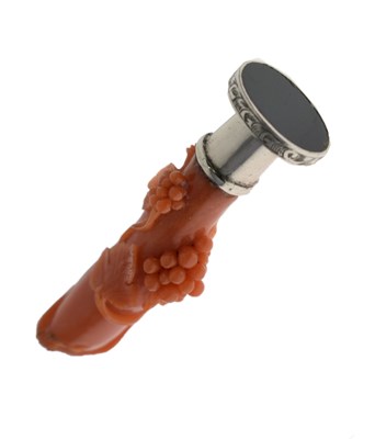 Lot 225 - Carved coral handled white metal desk seal